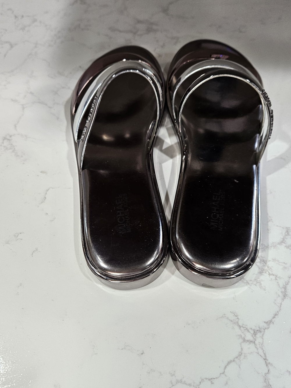 Michael Kors Women’s Metallic Triple-Strap Slide Sandals - Rose Gold/Silver - Picture 2 of 5